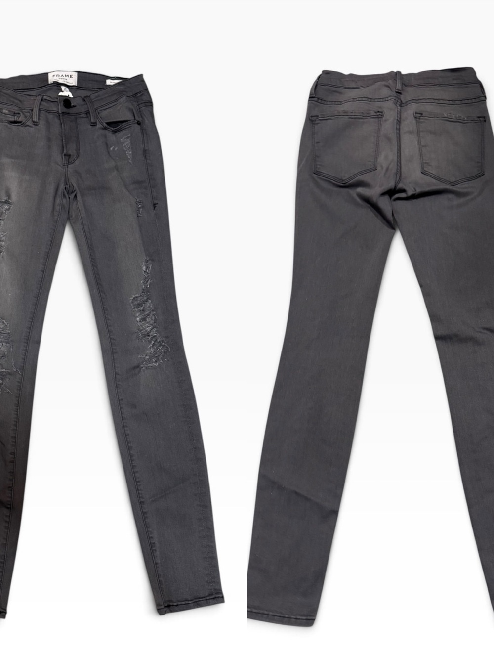 Frame Denim Gray/Black Skinny Distressed Jeans